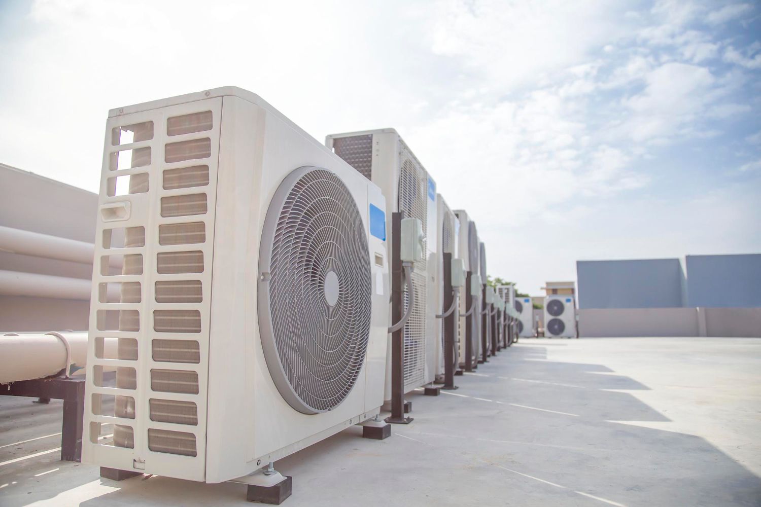 Rows of HVAC units at a healthcare facility