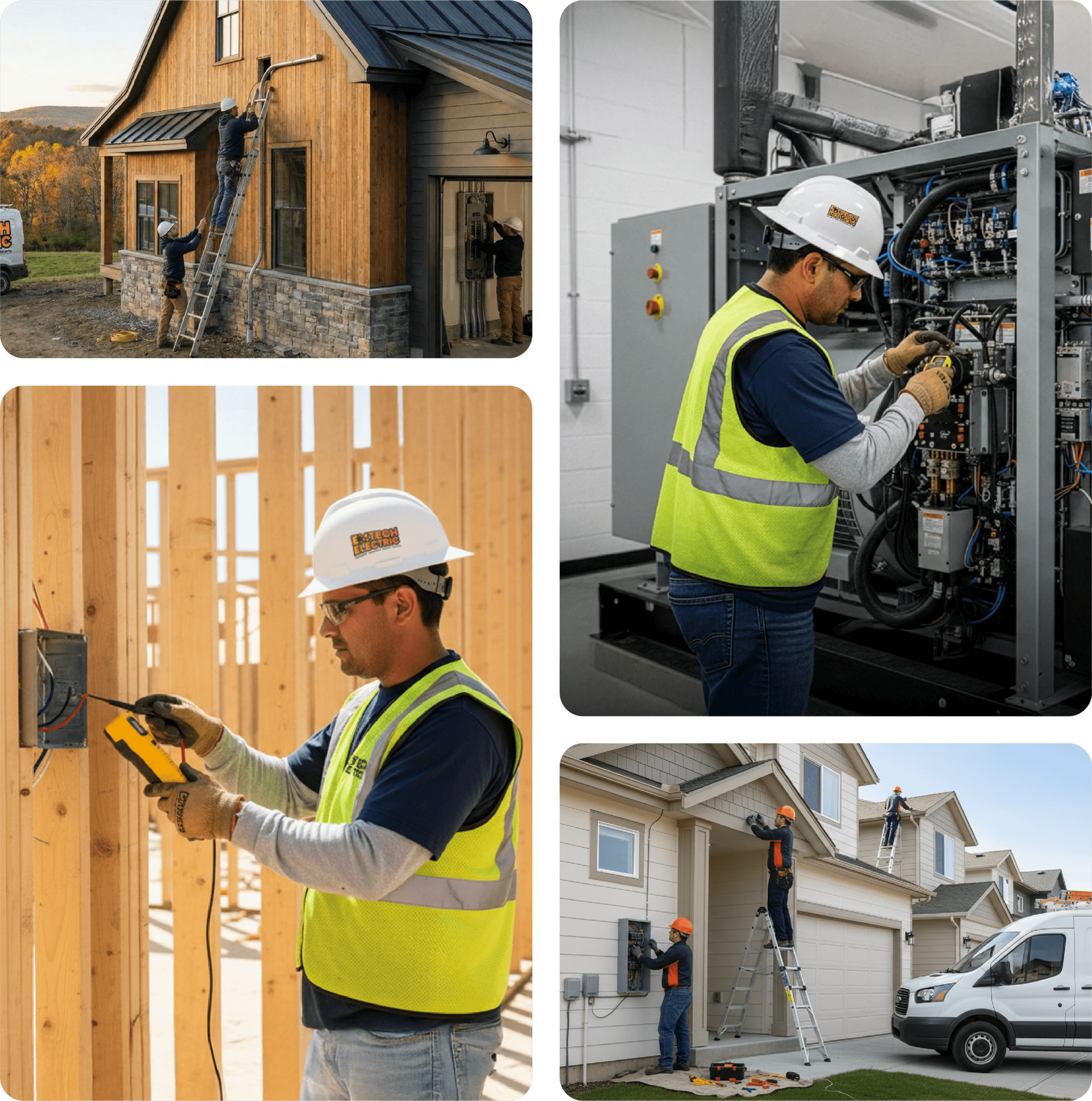 Emtech Electric team on residential and commercial job sites